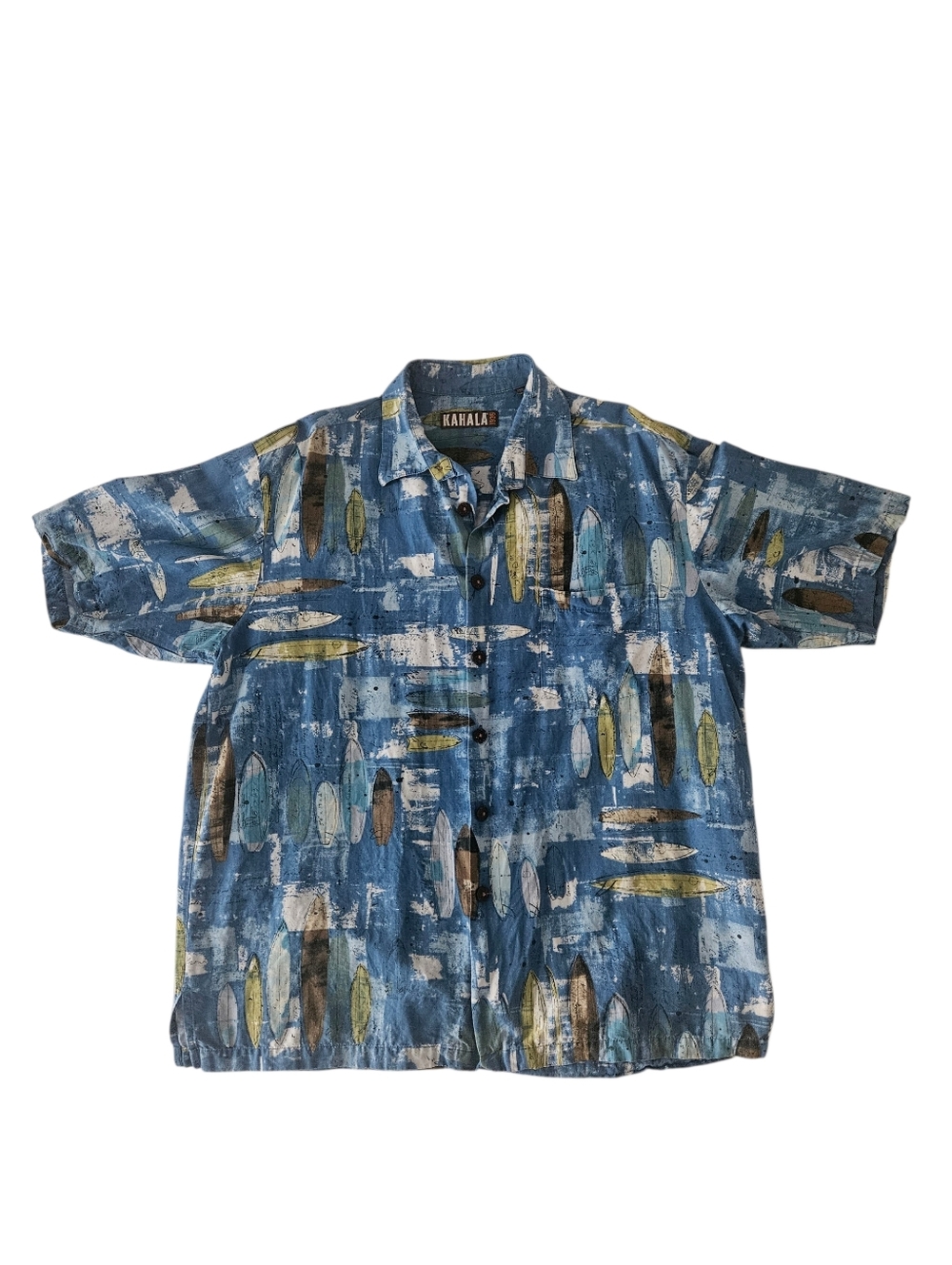 VTG KAHALA 1936 John Severson Original Surfboard Print Camp Shirt | SZ L